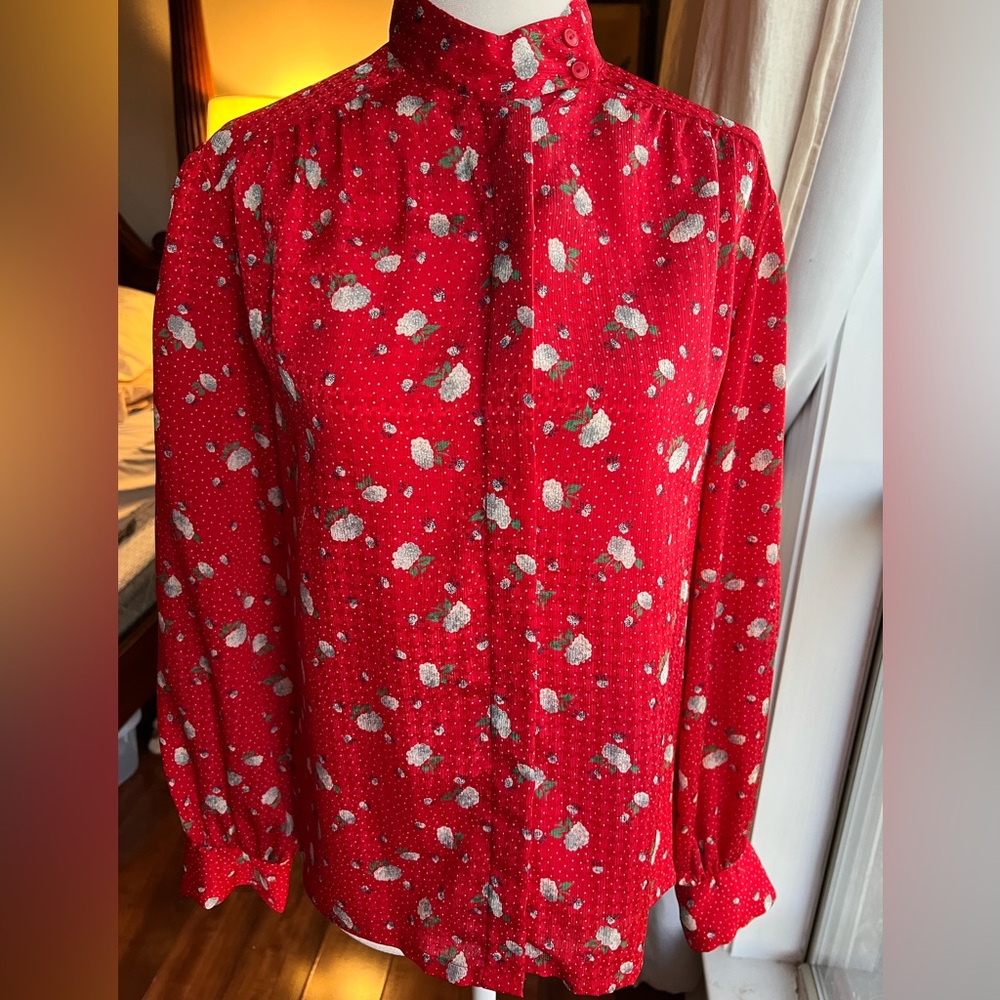 Pendleton Vintage Country Sophisticates Red Floral Blouse Size 10 Made USA